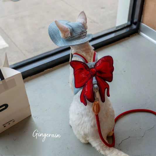 Cat Denim Costume with Bow Tie